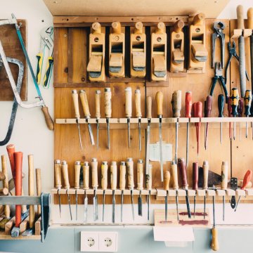 bench of tools for working on wood